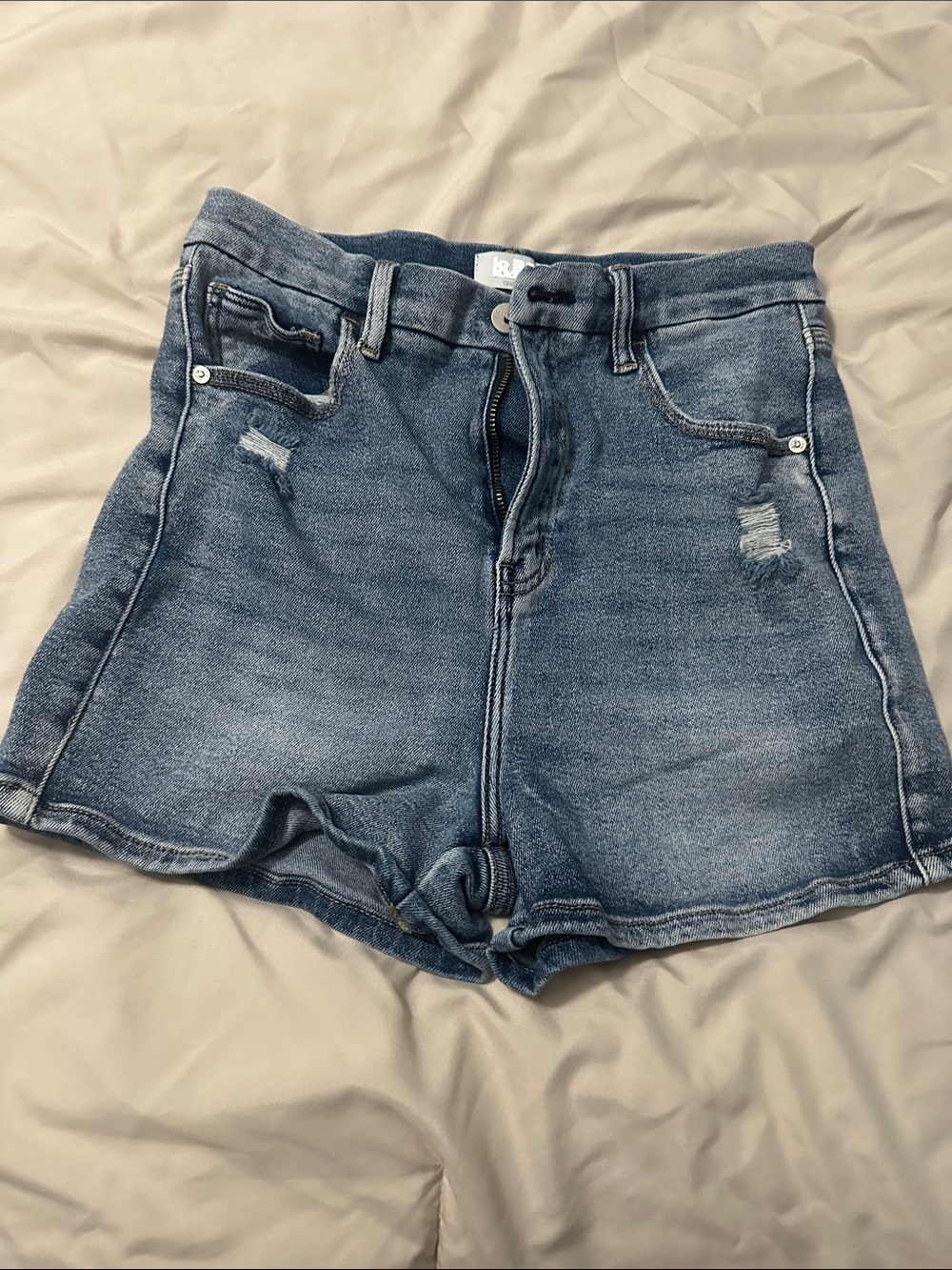 Women's Distressed High-Waist Denim Shorts - Light Blue